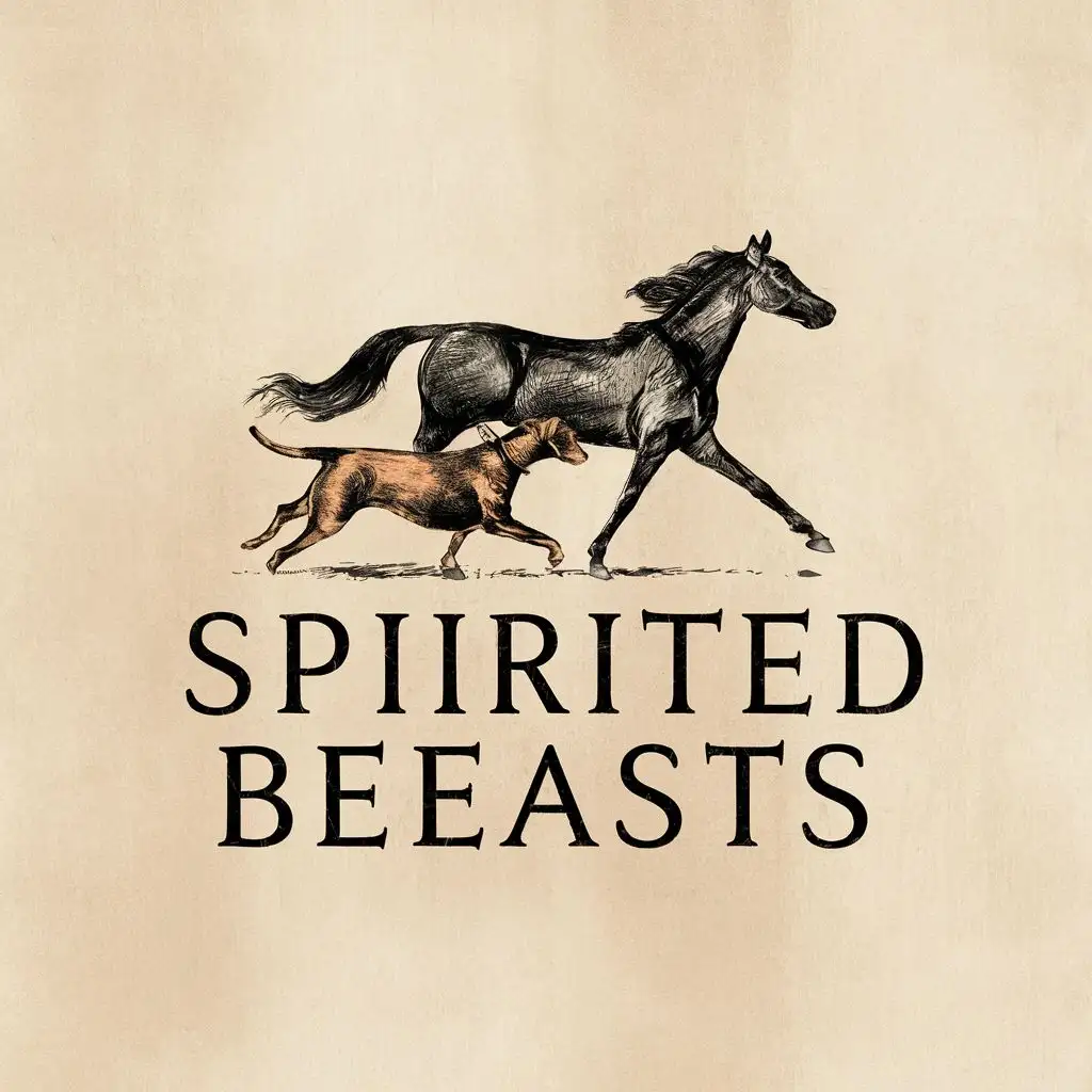 LOGO-Design-For-Spirited-Beasts-Vintage-Illustration-of-Running-Dog-and-Horse-with-Typography