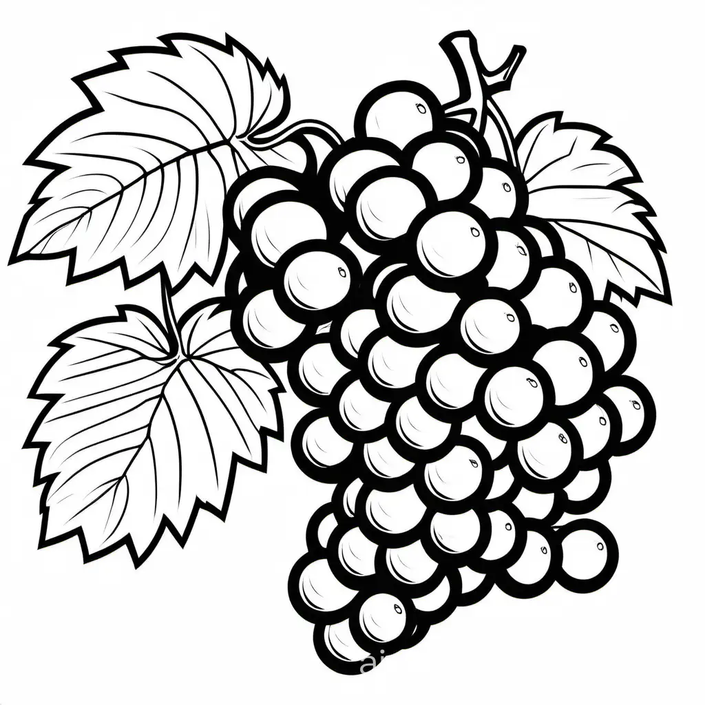 Grapes bold ligne and easy  with white backround for adults, Coloring Page, black and white, line art, white background, Simplicity, Ample White Space. The background of the coloring page is plain white to make it easy for young children to color within the lines. The outlines of all the subjects are easy to distinguish, making it simple for kids to color without too much difficulty