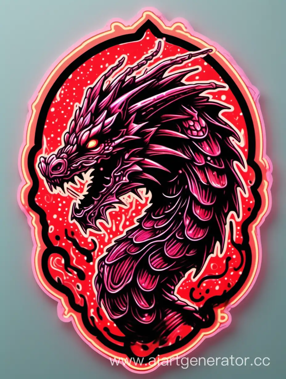 head of dragon, luminescent red neon, high light,  drip paint effect , majestic ornamental luminescent , sticker art