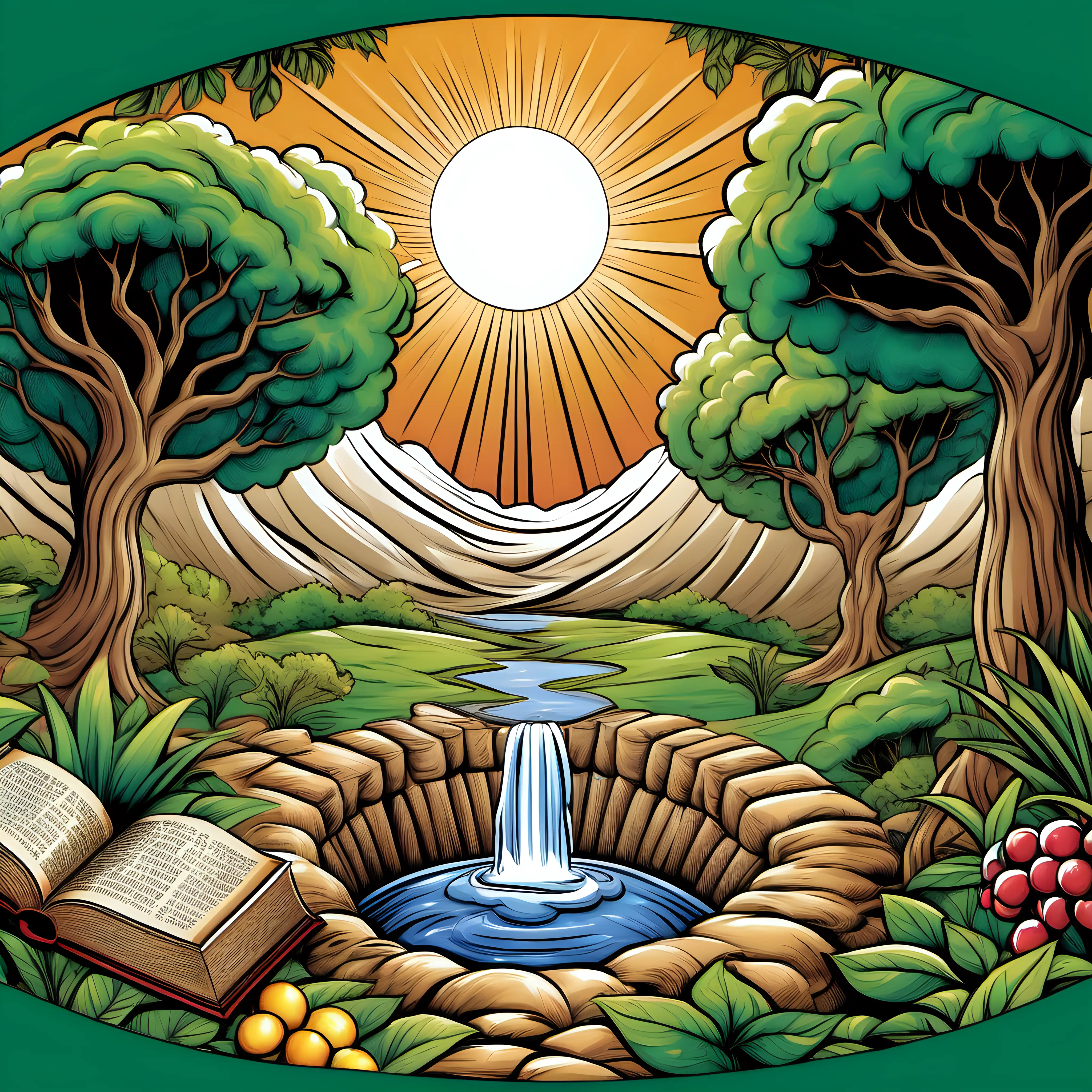 Old Testament Illustrated Cover Journey from Genesis to Malachi in Vector Art