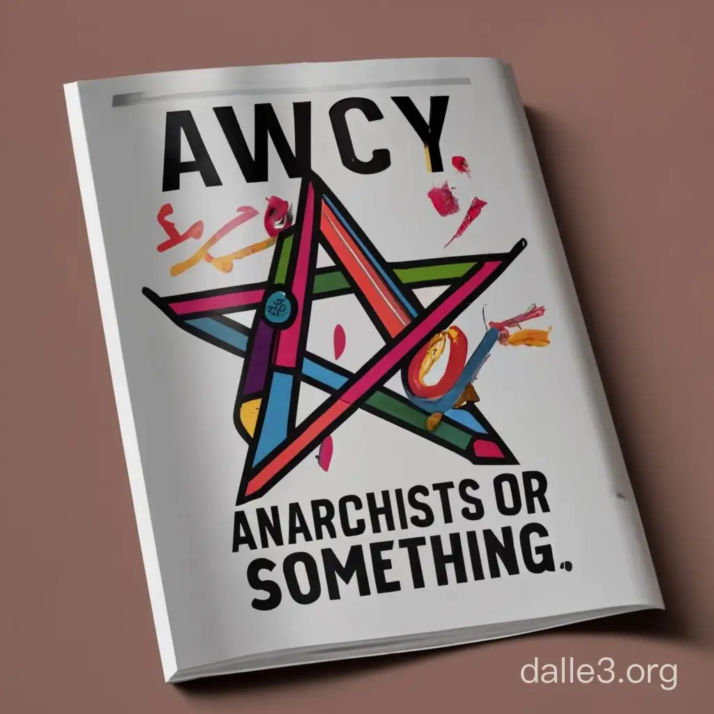 A magazine with a piece of artwork on it. On the magazine it says "AWCY? Anarchists or Something?" 64MP, realistic.