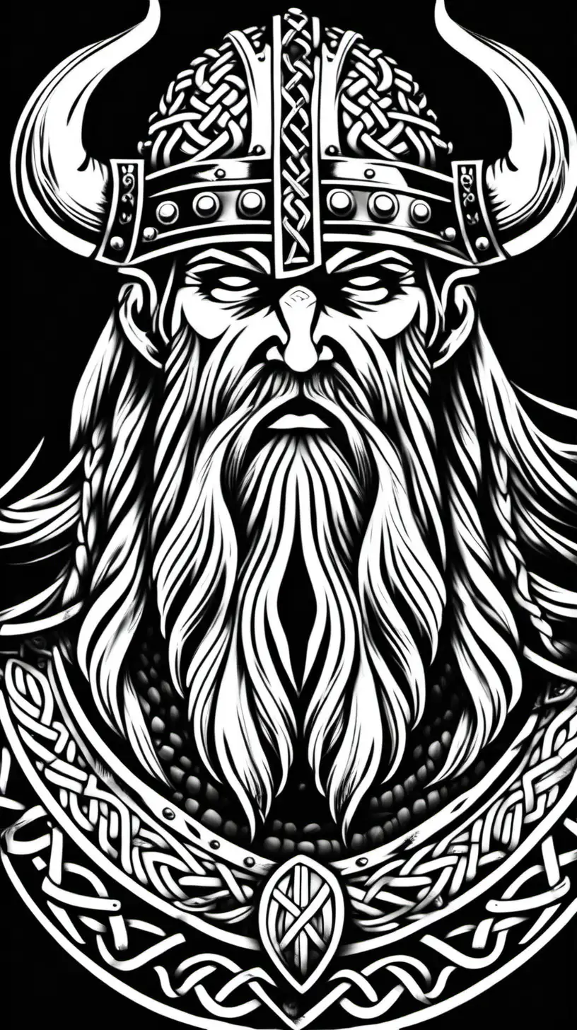 Detailed Viking Head Bust Line Art Illustration