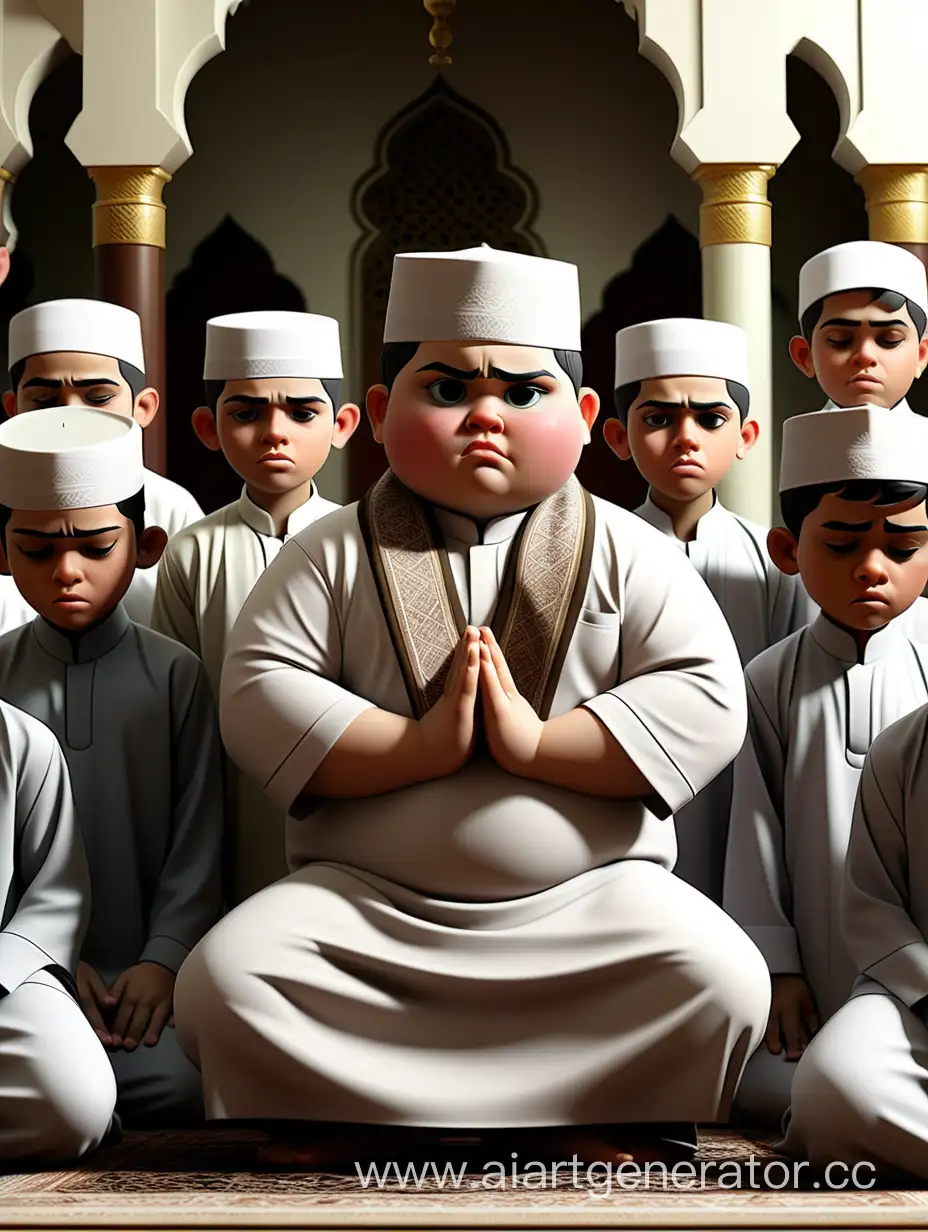 Chubby-Boy-Leading-Javanese-Mosque-Prayer-with-Seven-School-Friends