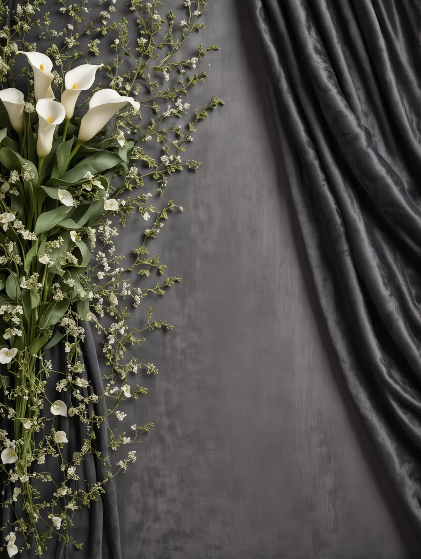 Elegant Border of Swirling Ivy and Floral Accents on Draped Velvet Fabric