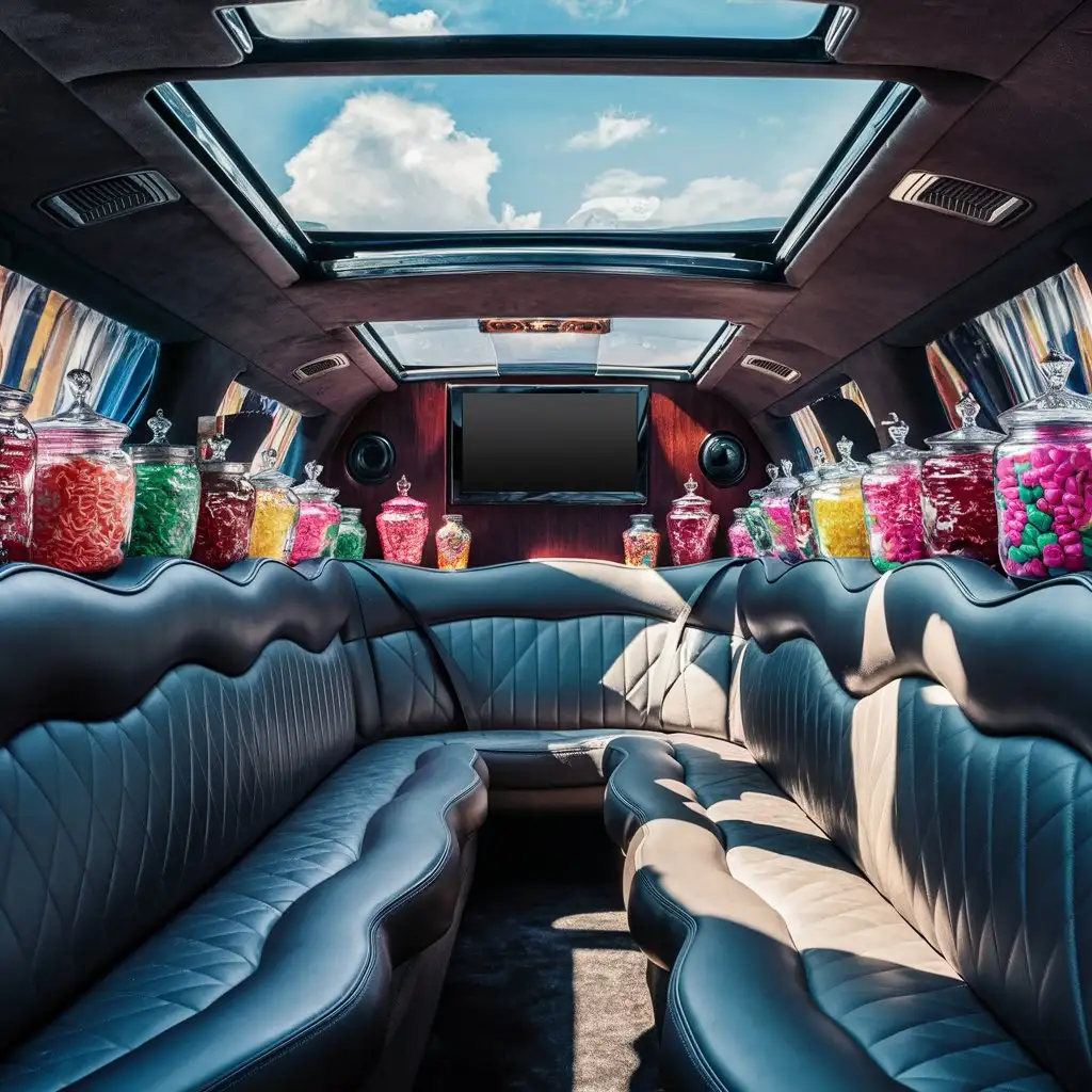 Luxurious Limo Interior with Candy Jars and Sunroof