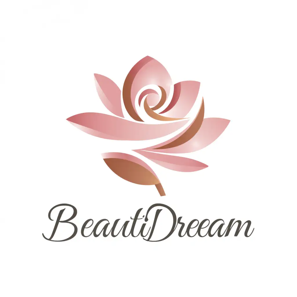 a logo design,with the text "BeautiDream", main symbol:A pink rose with feminine vibes,Moderate,be used in Beauty Spa industry,clear background