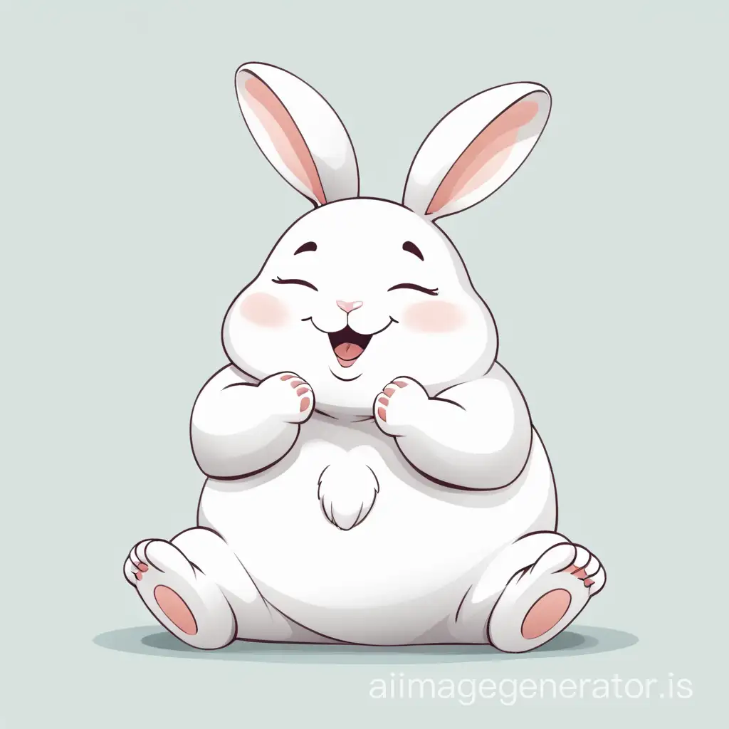 cute innocent chubby happy white bunny happily doing yoga with no background