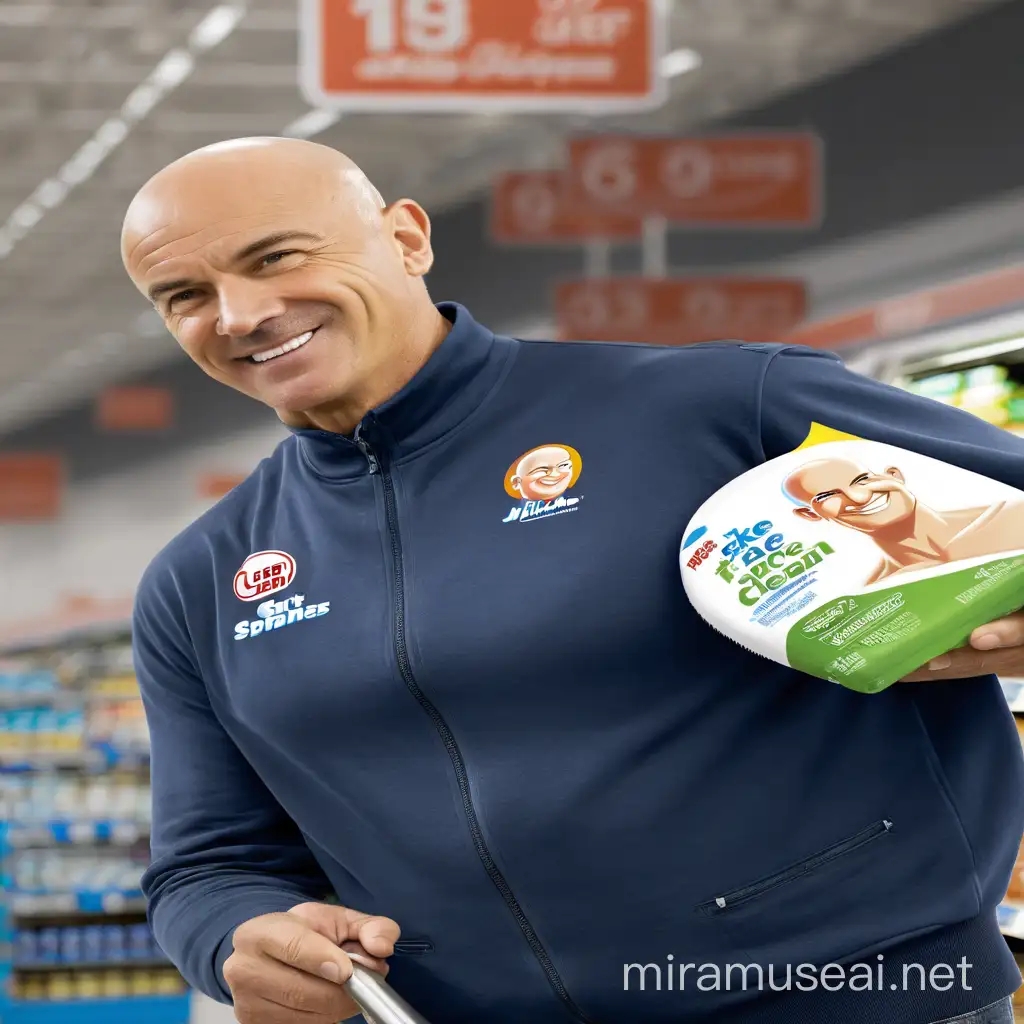 Smiling Womans Face Replaces Mr Clean in Supermarket Aisle