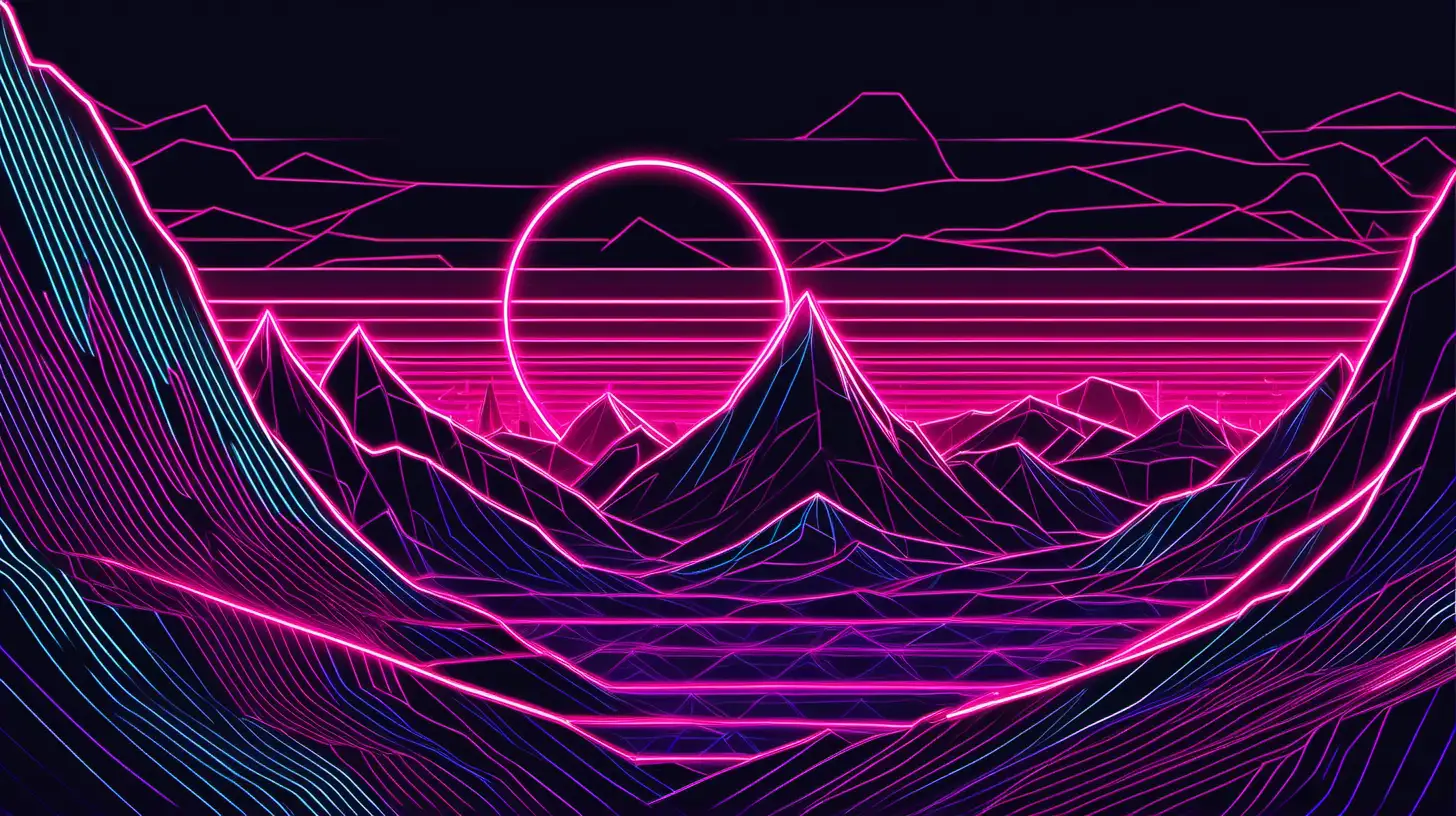 Futuristic Neon Mountain Landscape Tron Inspired Vector Art