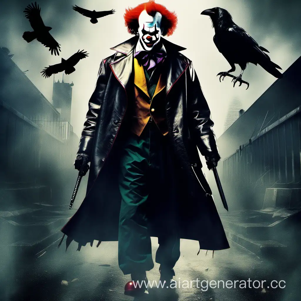 Фильм постер Оно клоун убийца и Ворон готичный герой мститель один человек в кожаном плаще
 