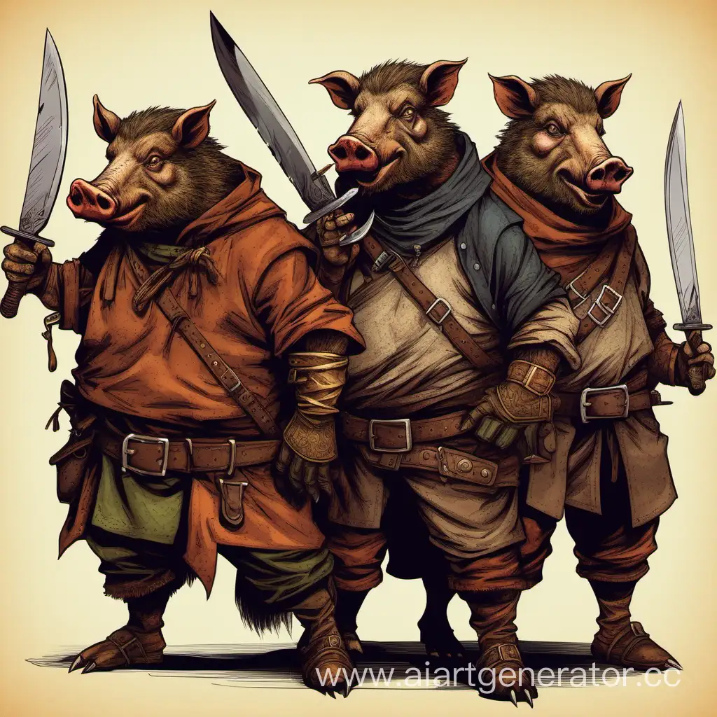 Anthropomorphic-Boar-Bandits-Armed-with-Knives-in-DD-Style