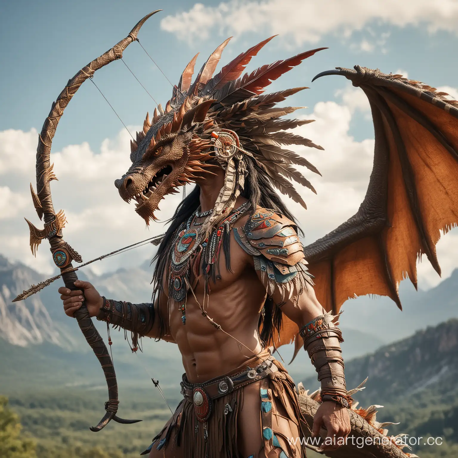 Native-American-Dragon-with-Bow-in-Majestic-Pose