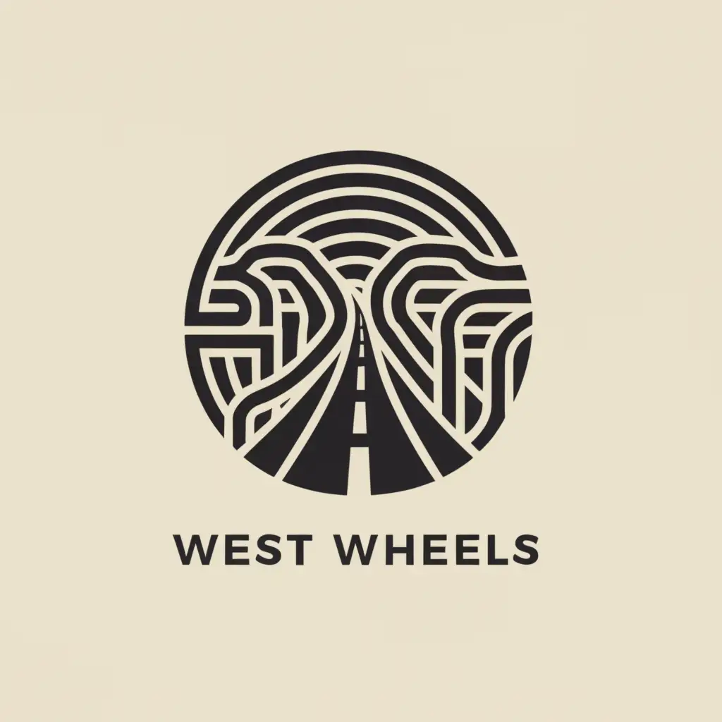 a logo design,with the text "West Wheels", main symbol:Road leading to infinity,complex,be used in Travel industry,clear background
