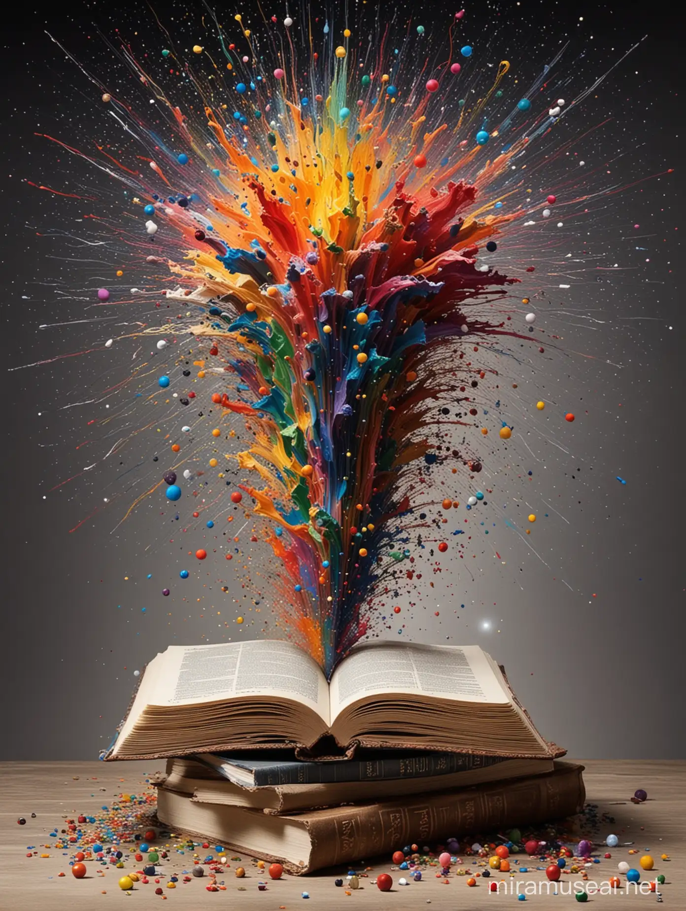 Cosmic Explosion Surrounding an Enigmatic Book in Modern Art Style