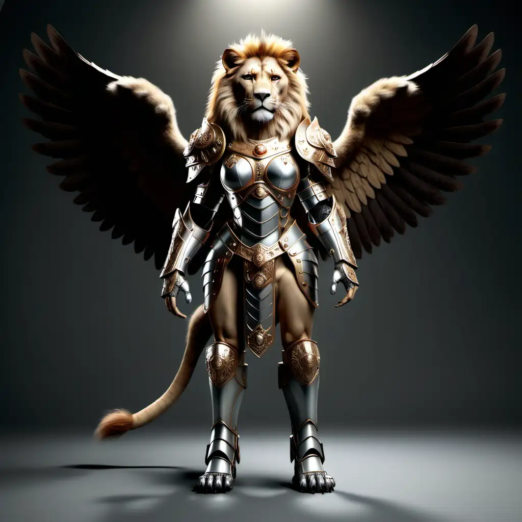 Majestic Winged Lioness in Armor Exquisite Fantasy Art