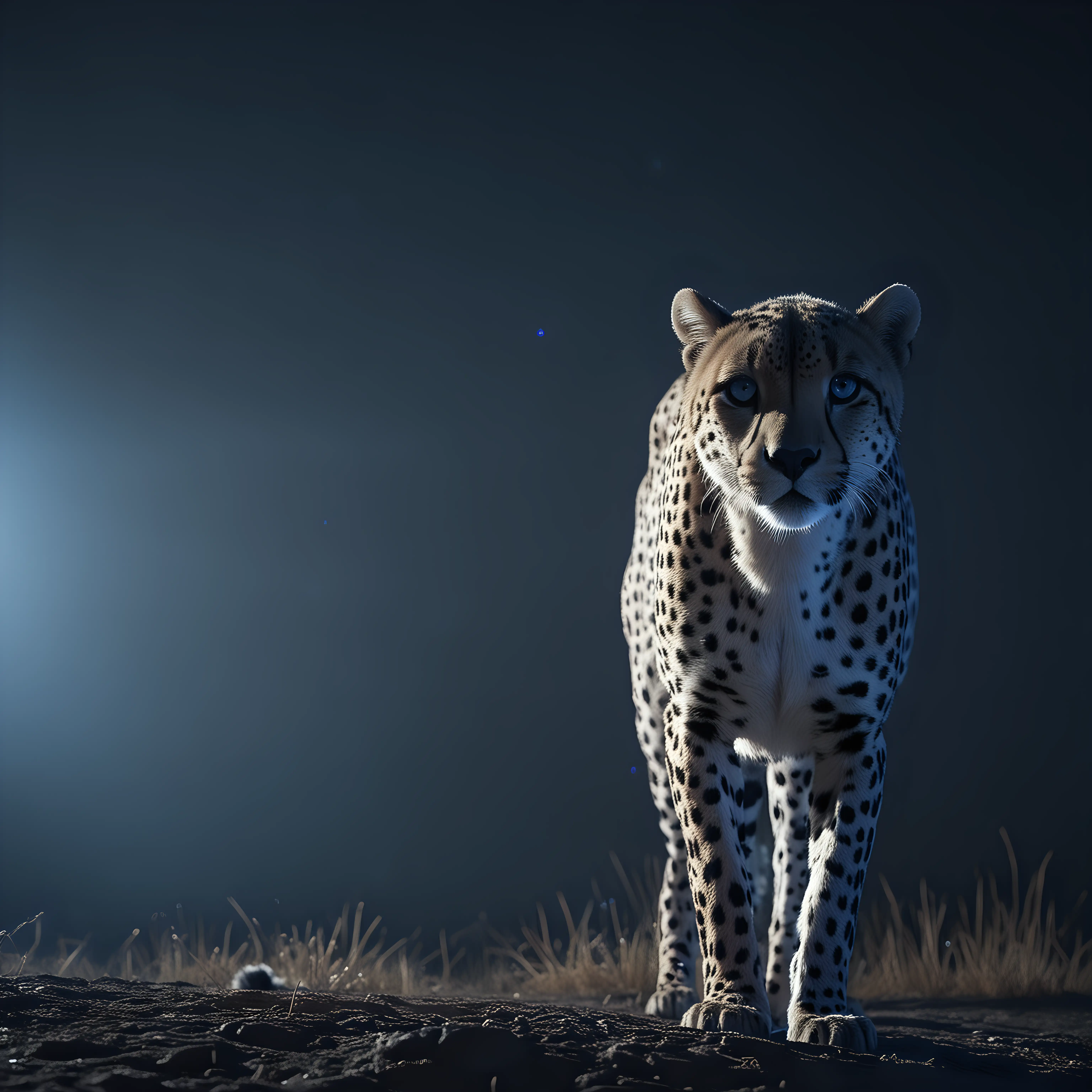 Cinematic Blue Light Cheetah in Dramatic Pose