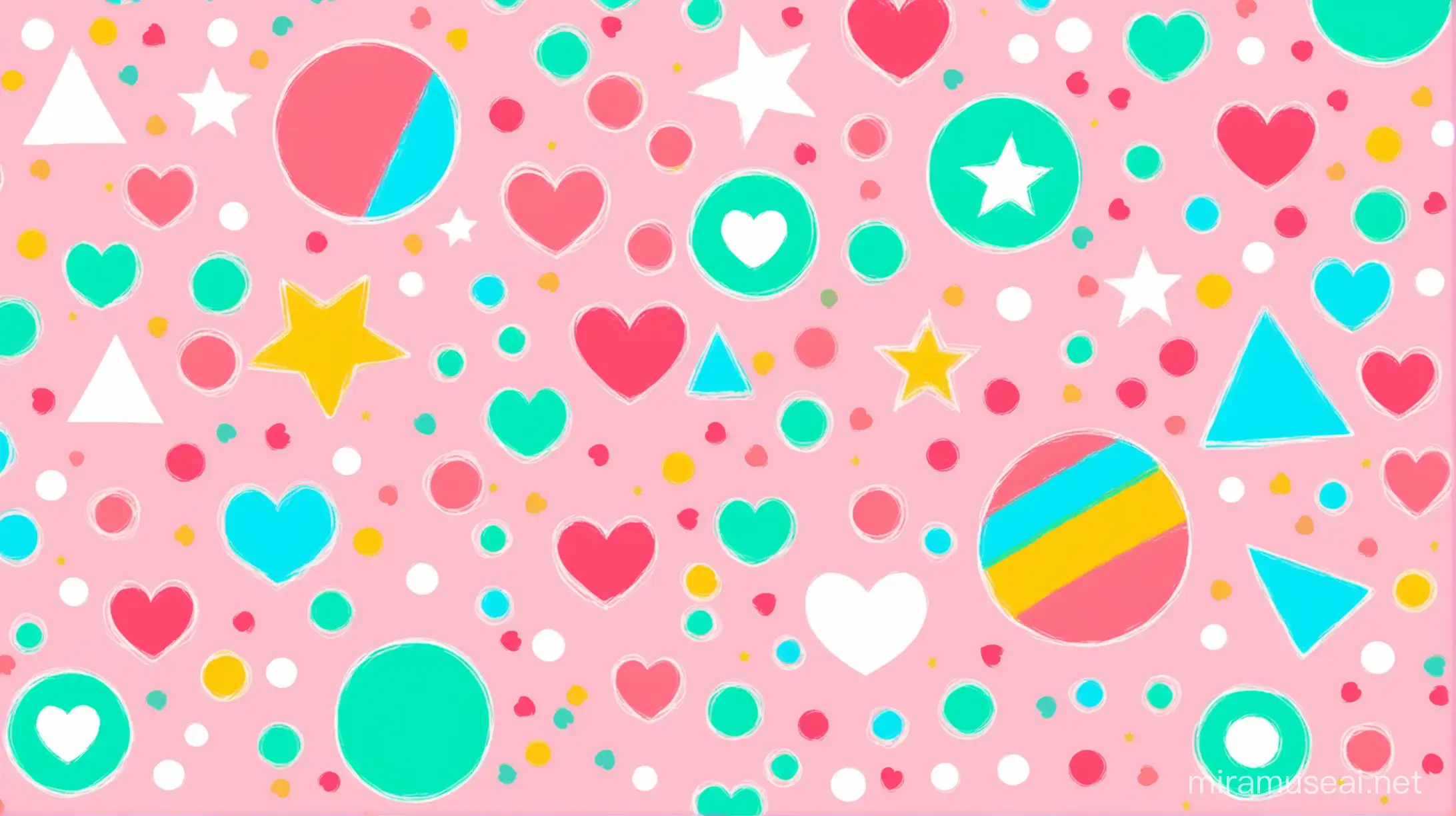 Super weird, pastel-coloured patterns (circles, stars, hearts, squares, triangles). High quality, patterns, 2K.