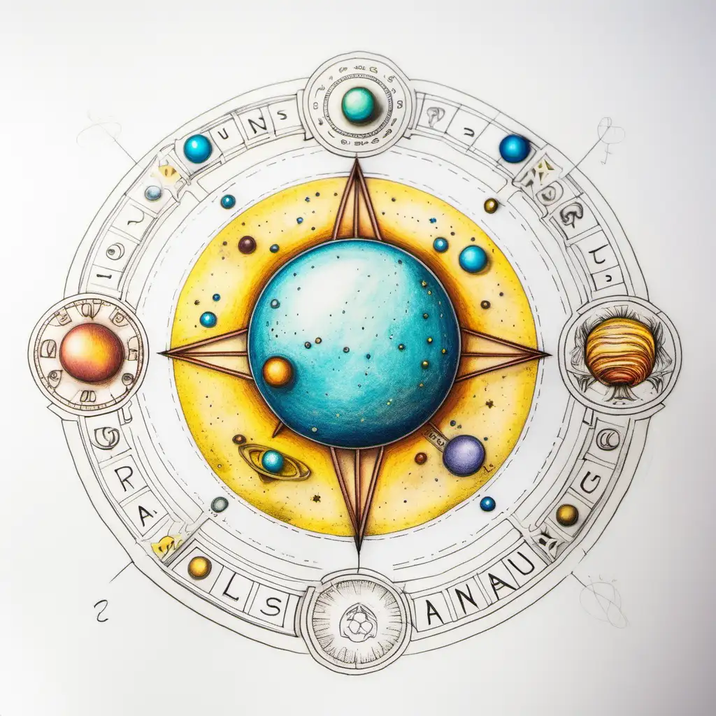 Astrology Art Vibrant Uranus in Leo Drawings on White Paper