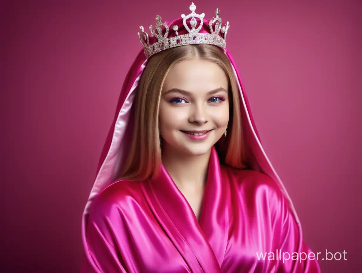 Glamourous-Portrait-of-Queen-Yulia-Lipnitskaya-in-Luxurious-Pink-Silk-Robe-and-Crown