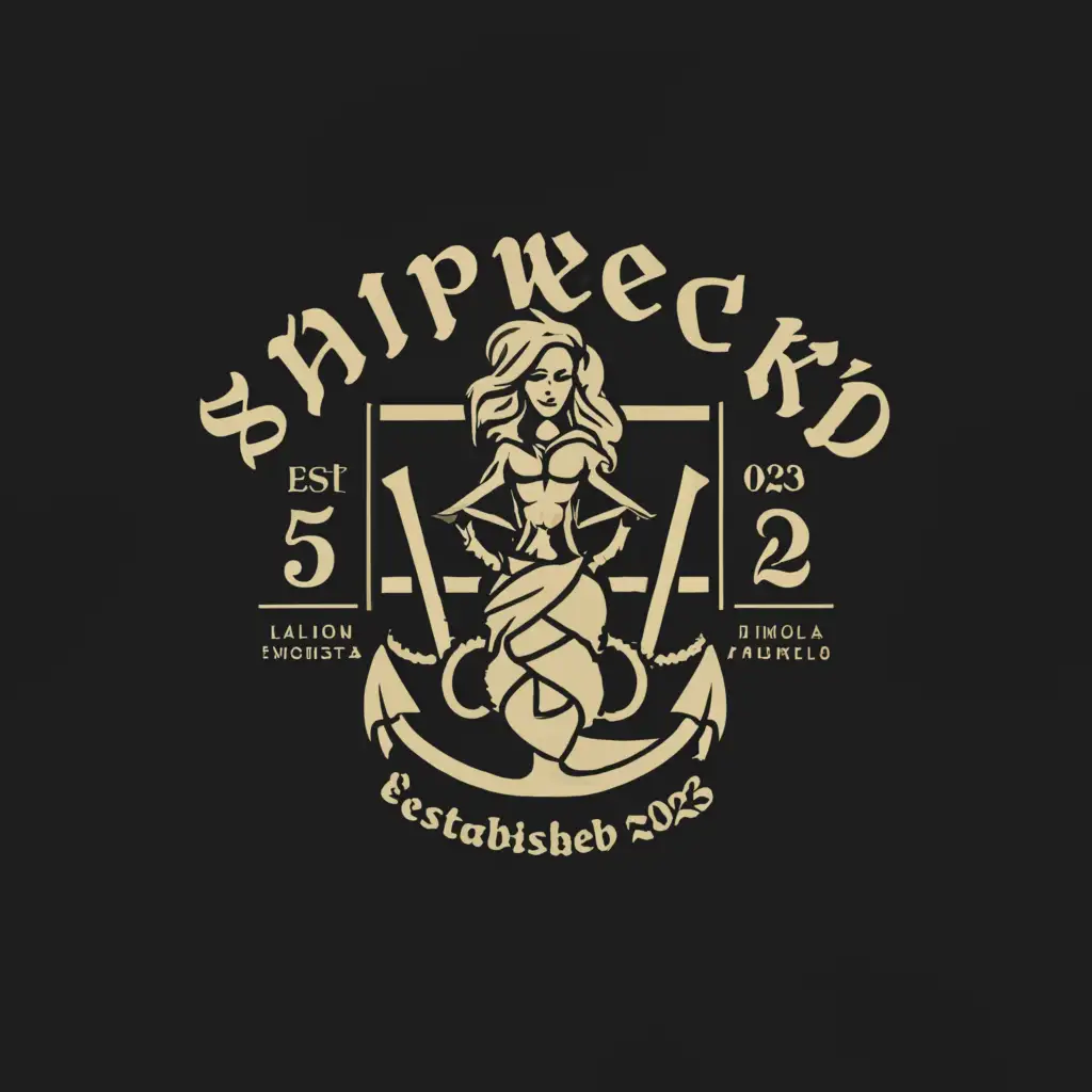 a logo design,with the text "Shipwreck’d Est. 2023", main symbol:Skull, ship, pretty lady, anchor,Moderate,be used in Retail industry,clear background