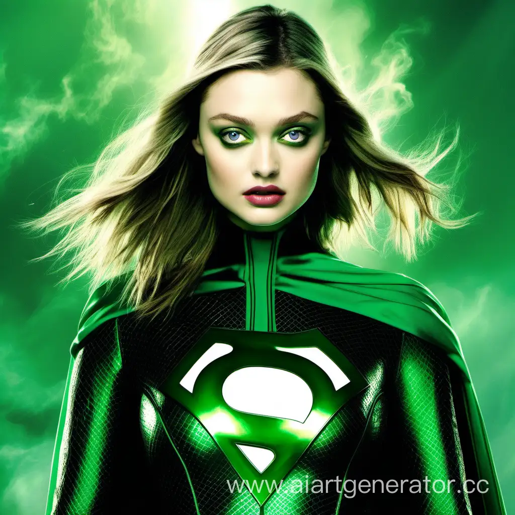 Bella Heathcote as a green themed super hero