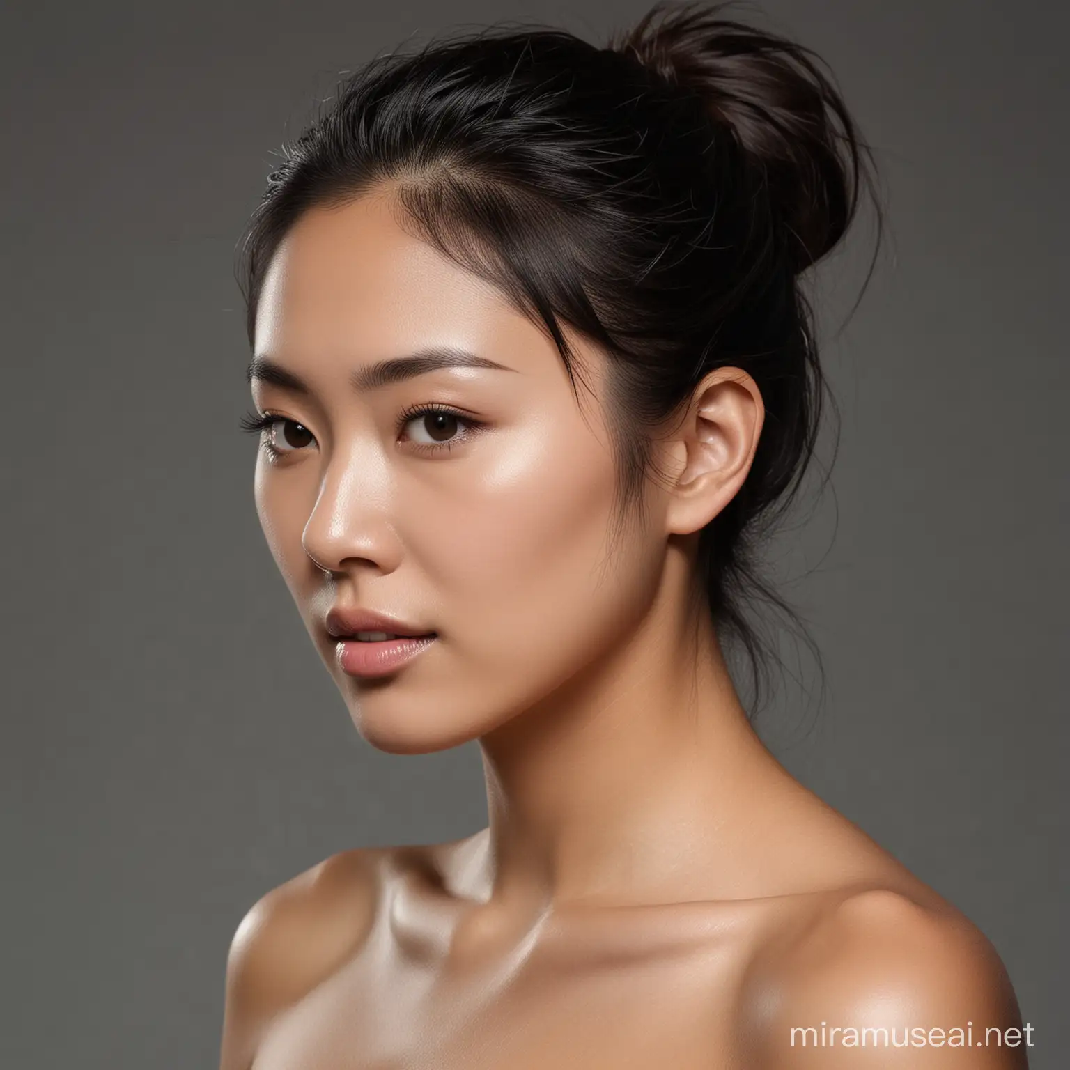 Asian Woman with Dark Hair in Natural Profile Portrait