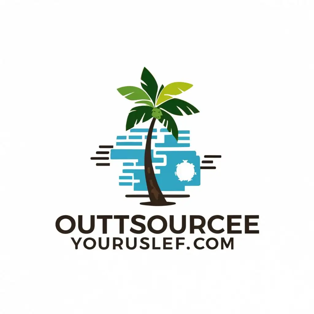 logo, logo, A stylized palm tree on an island merged with a digital computer network, with the text "OutsourceYourself.com" typography spelled correctly, pure white background, with the text "OutsourceYourself.com", typography, be used in Travel industry