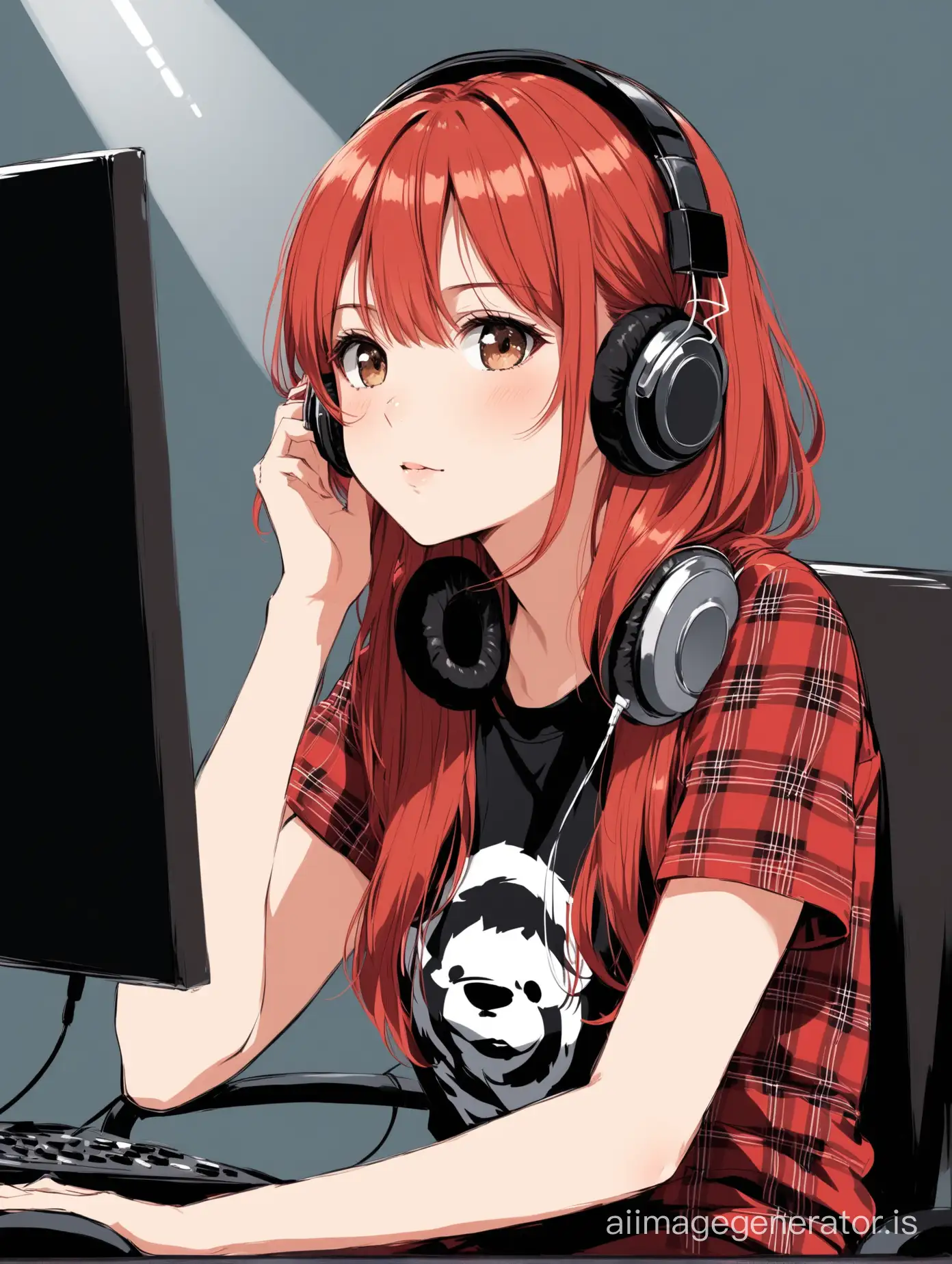 Rocking Redhead in Casual Attire Enjoying Music | AI Image Generator