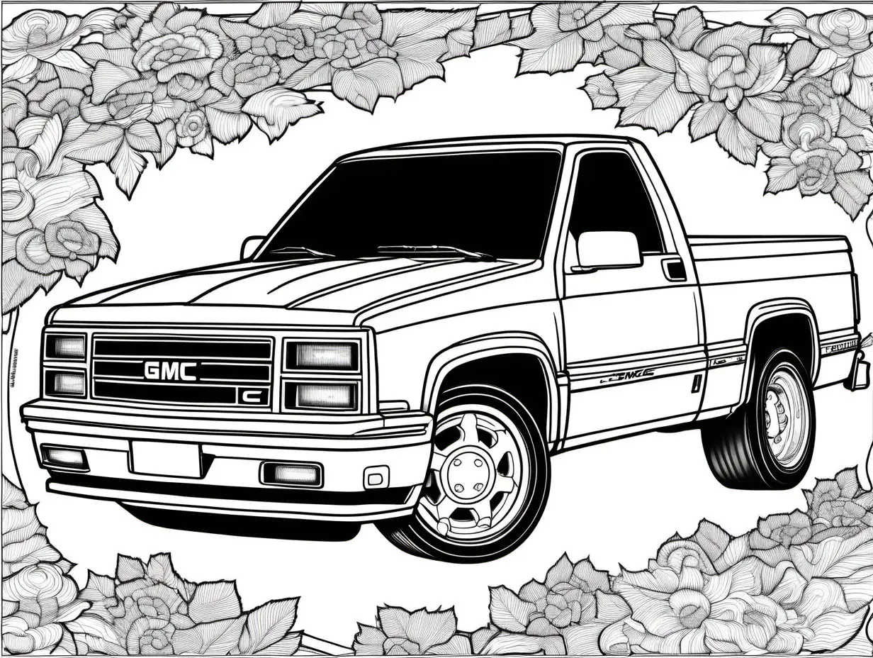 coloring page for adults, 1991 GMC Syclone, high detail, no shade