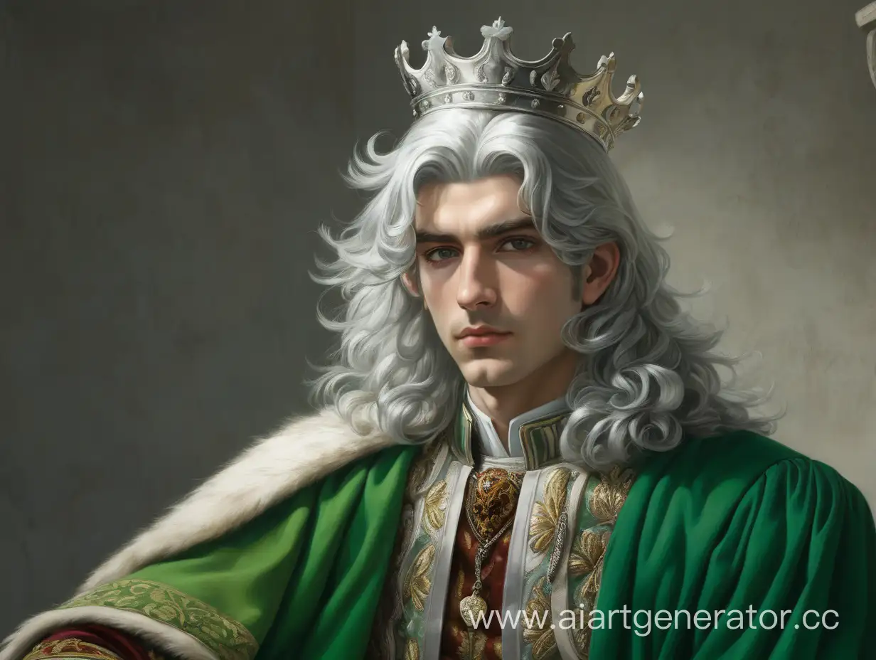 Elegant-Italian-SilverHaired-King-in-Green-Royalty-Attire