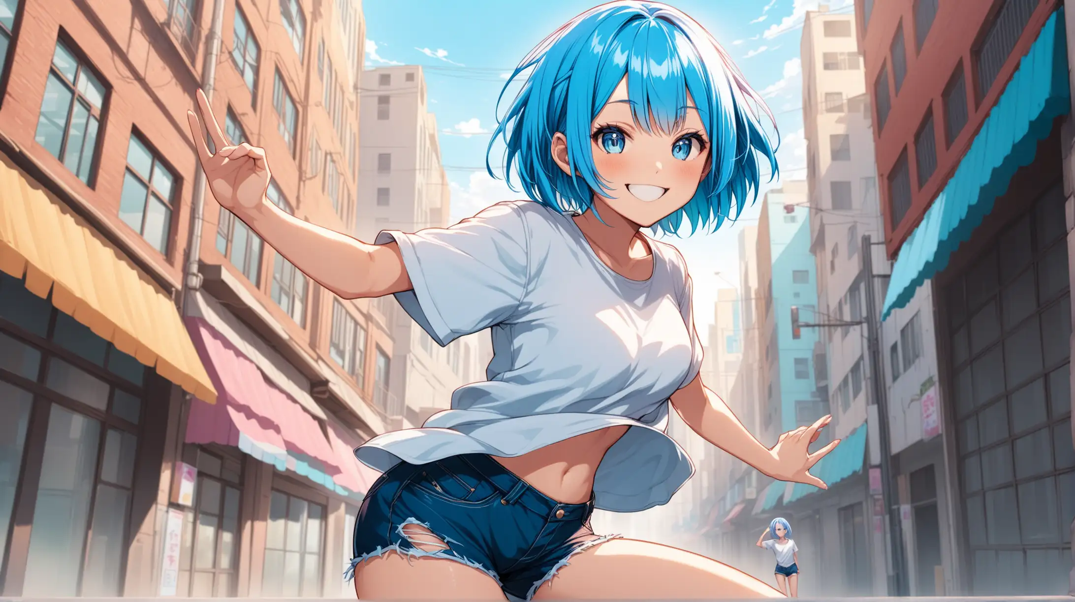 Energetic Rem Enjoying Urban Adventure in Casual Attire