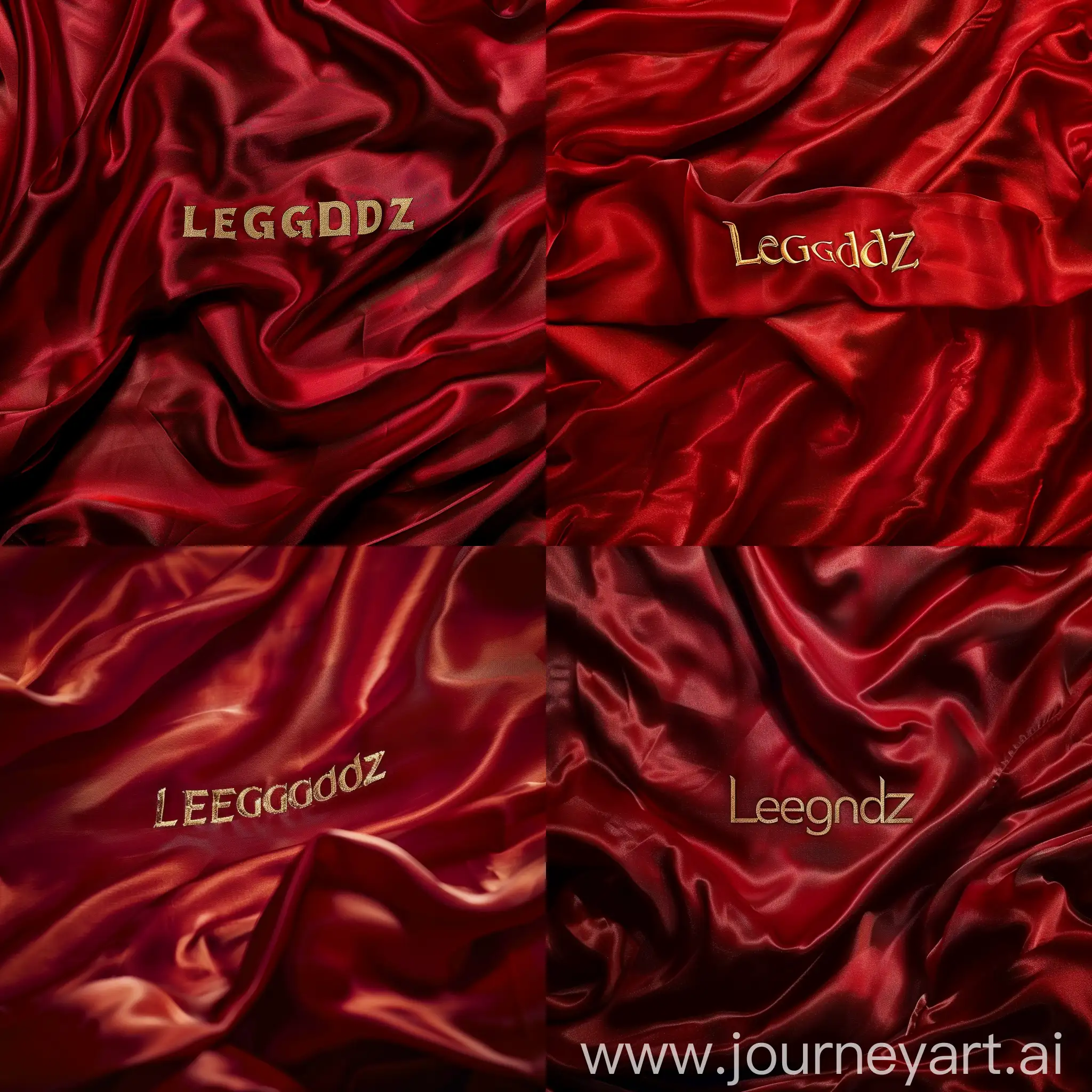 A close-up of a red silk banner waving in the wind. The word 'Legendz' is emblazoned across the center in gleaming gold letters.