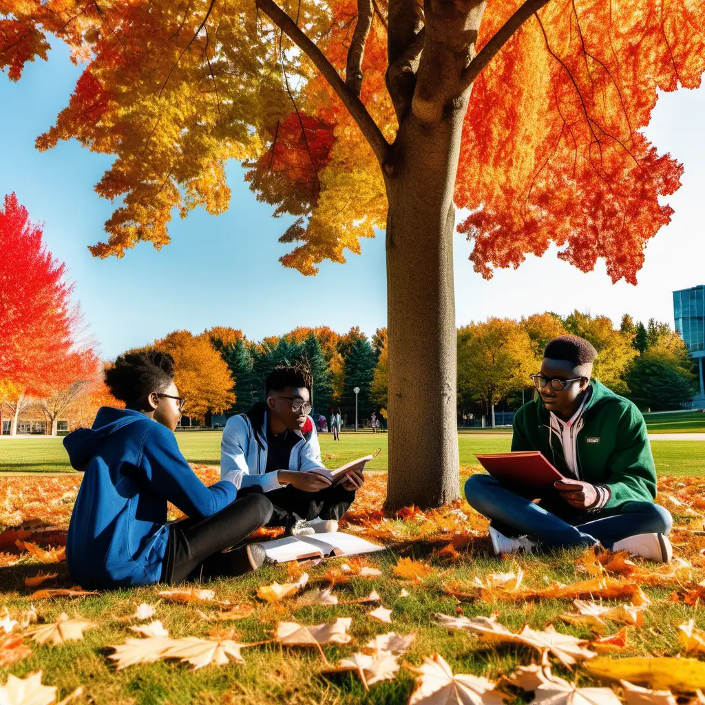 Nigerian Students Embracing Mythology in Autumn Park Studying Session