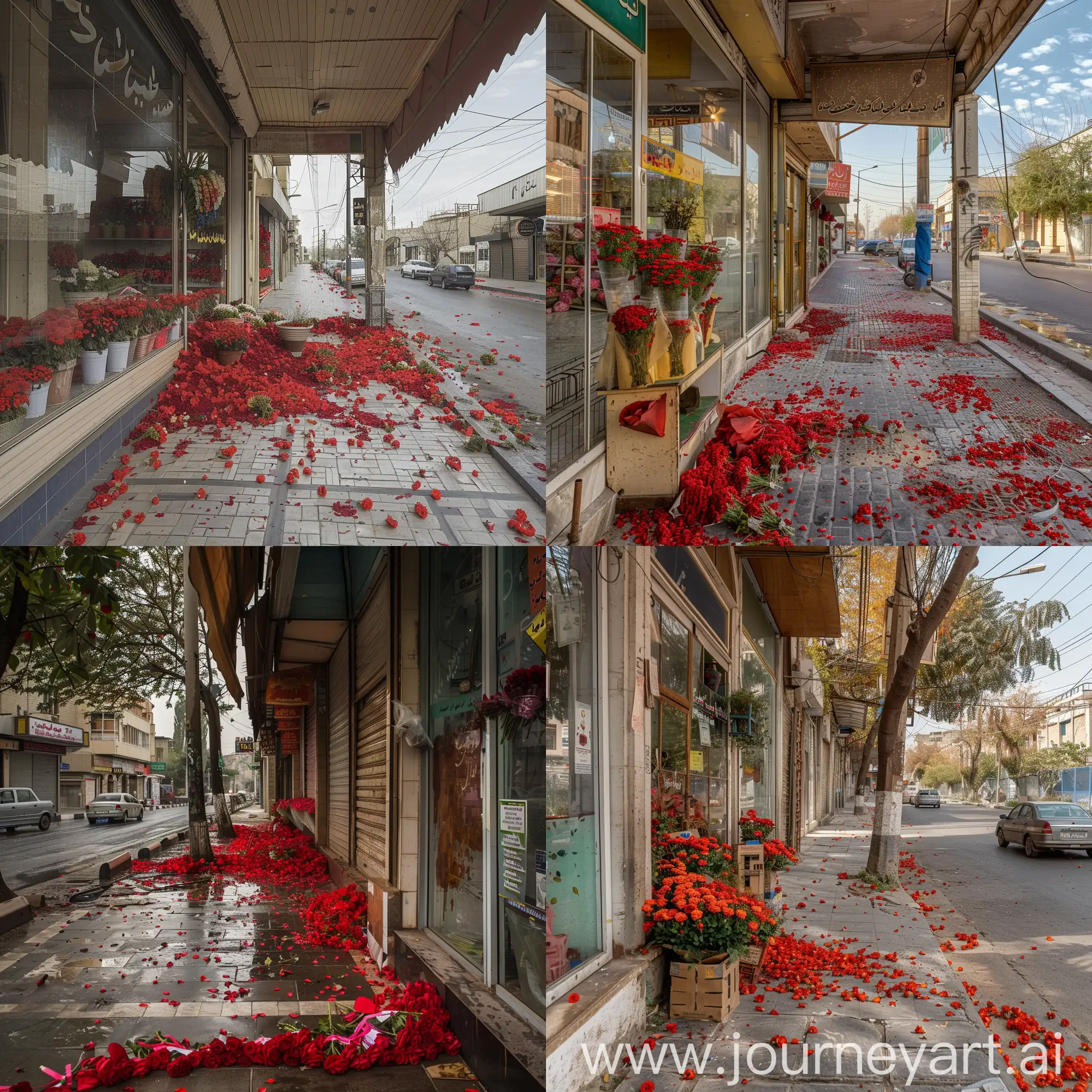 Iranian-Urban-Flower-Shop-with-Red-Floral-Sidewalk-Decor