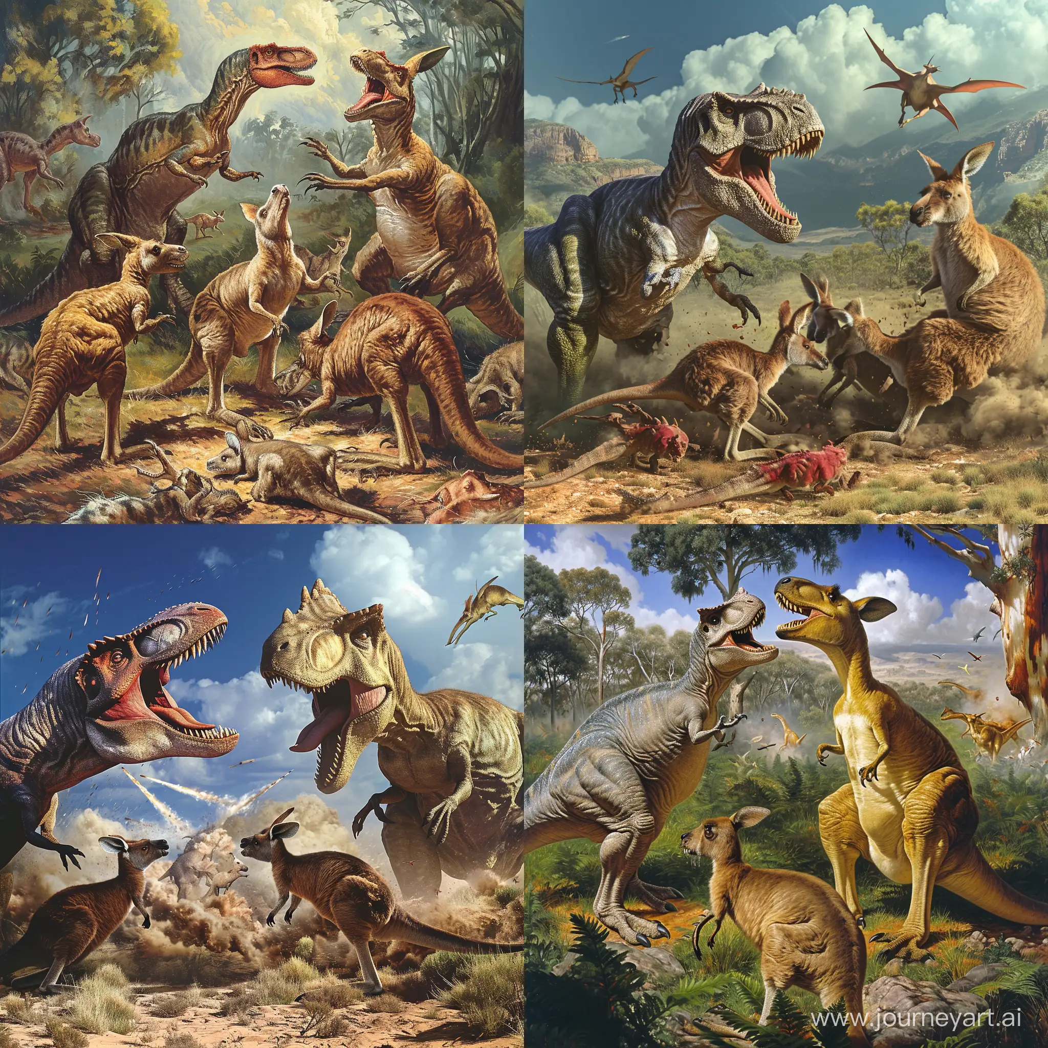 Панорама, Динозавр сражаются против кенгуру