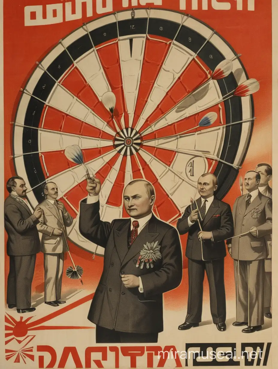 Russian propaganda poster about playing darts