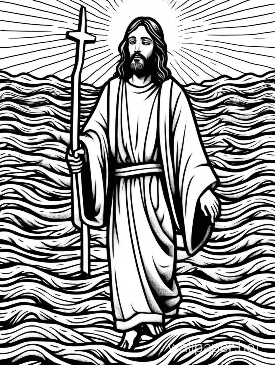 Religious-Illustration-Jesus-Leading-Fisher-in-Captivating-Line-Art-Sticker