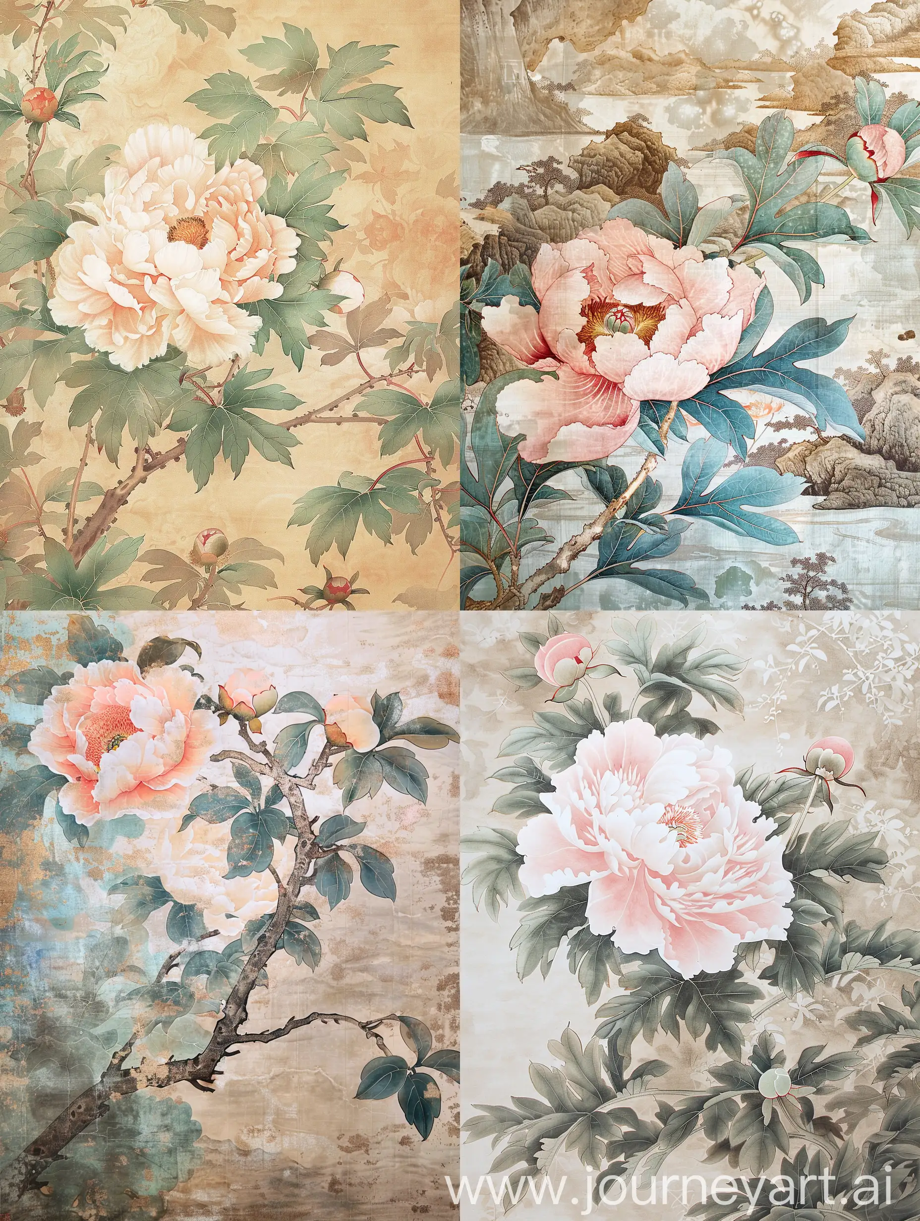 ZenInspired-Song-Dynasty-Peony-Mural-in-Cyan-Light-Beige