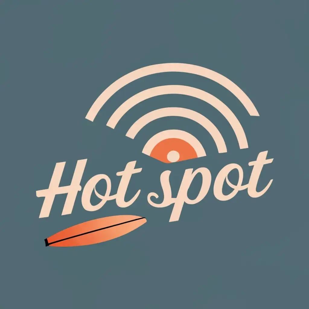logo, Wifi sign over an 'o' and a surfboard below, with the text "Hot spot", typography, be used in Sports Fitness industry