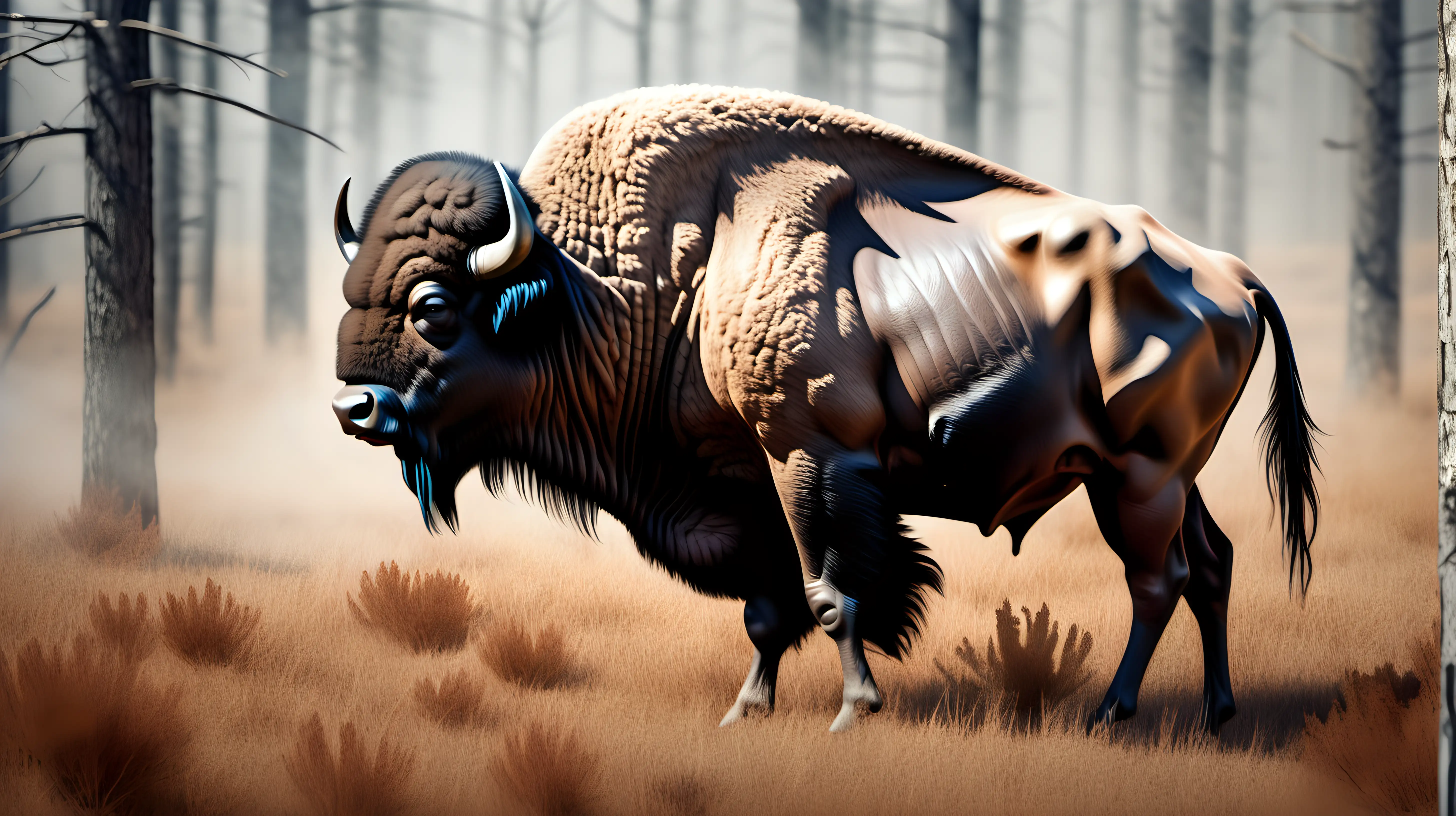 generate an image with the iconic american buffalo in its natural habitat with native american elements