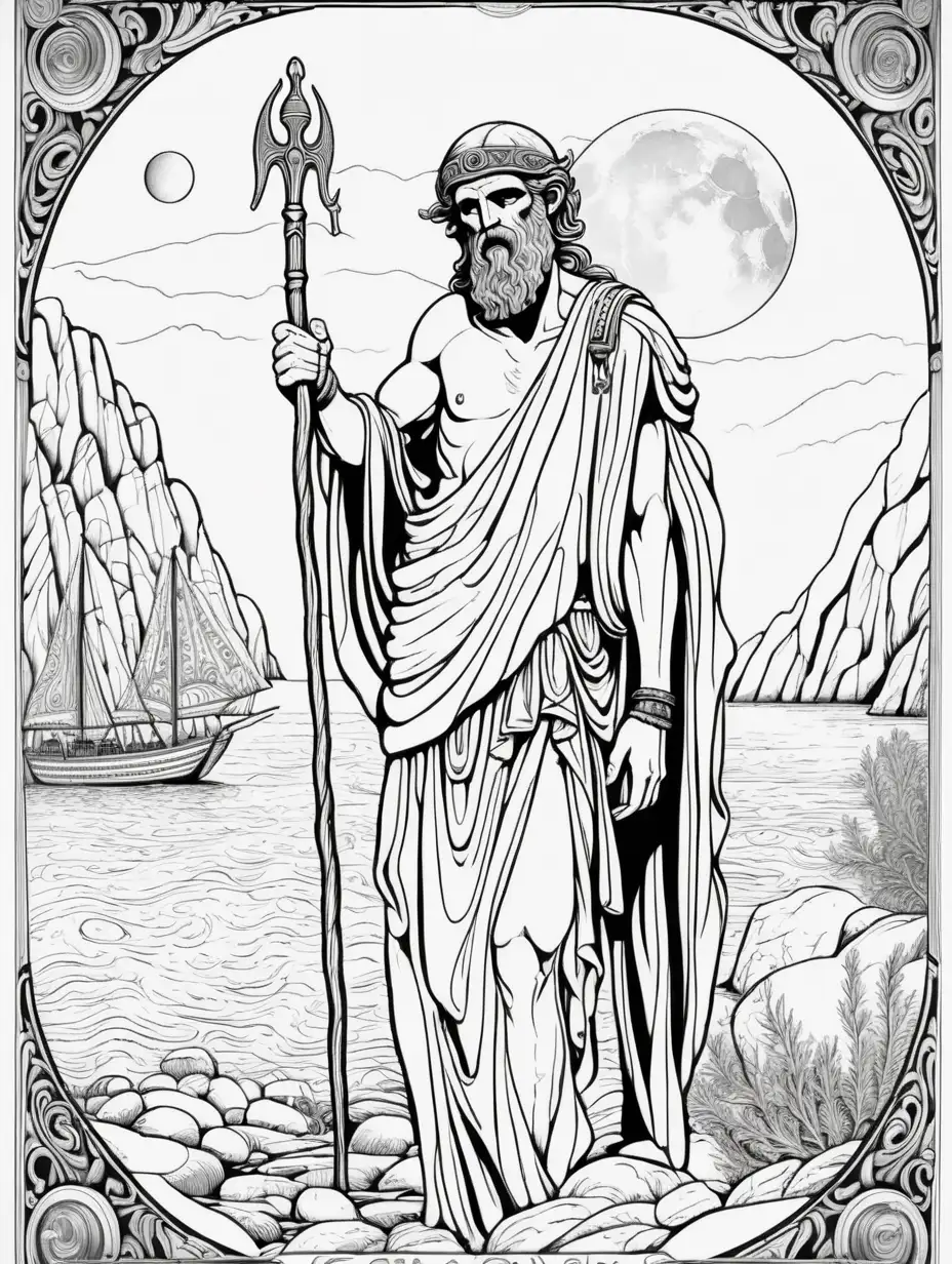 Artistic Depiction of Greek Charon in Black and White Coloring Book Style