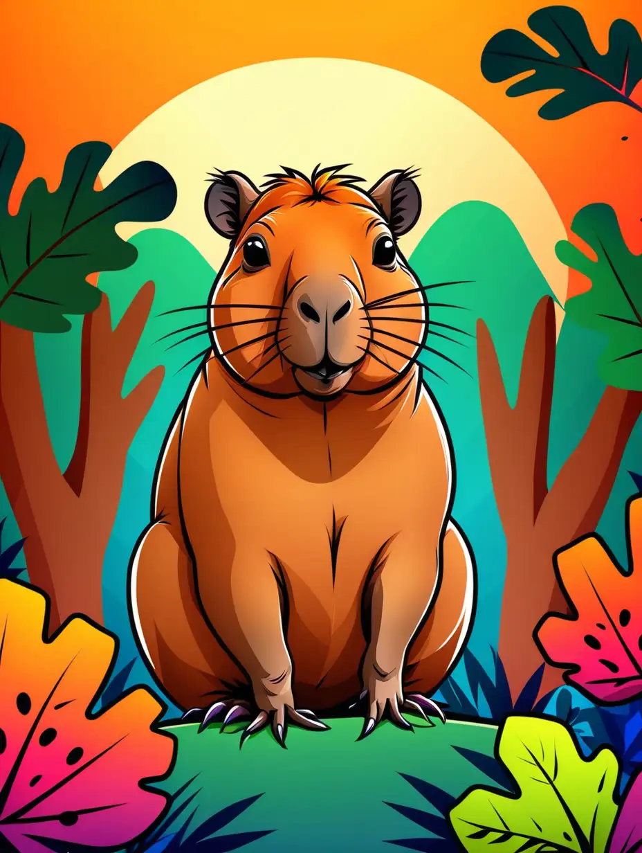 Colorful Cartoon Capybara on Graphic Background