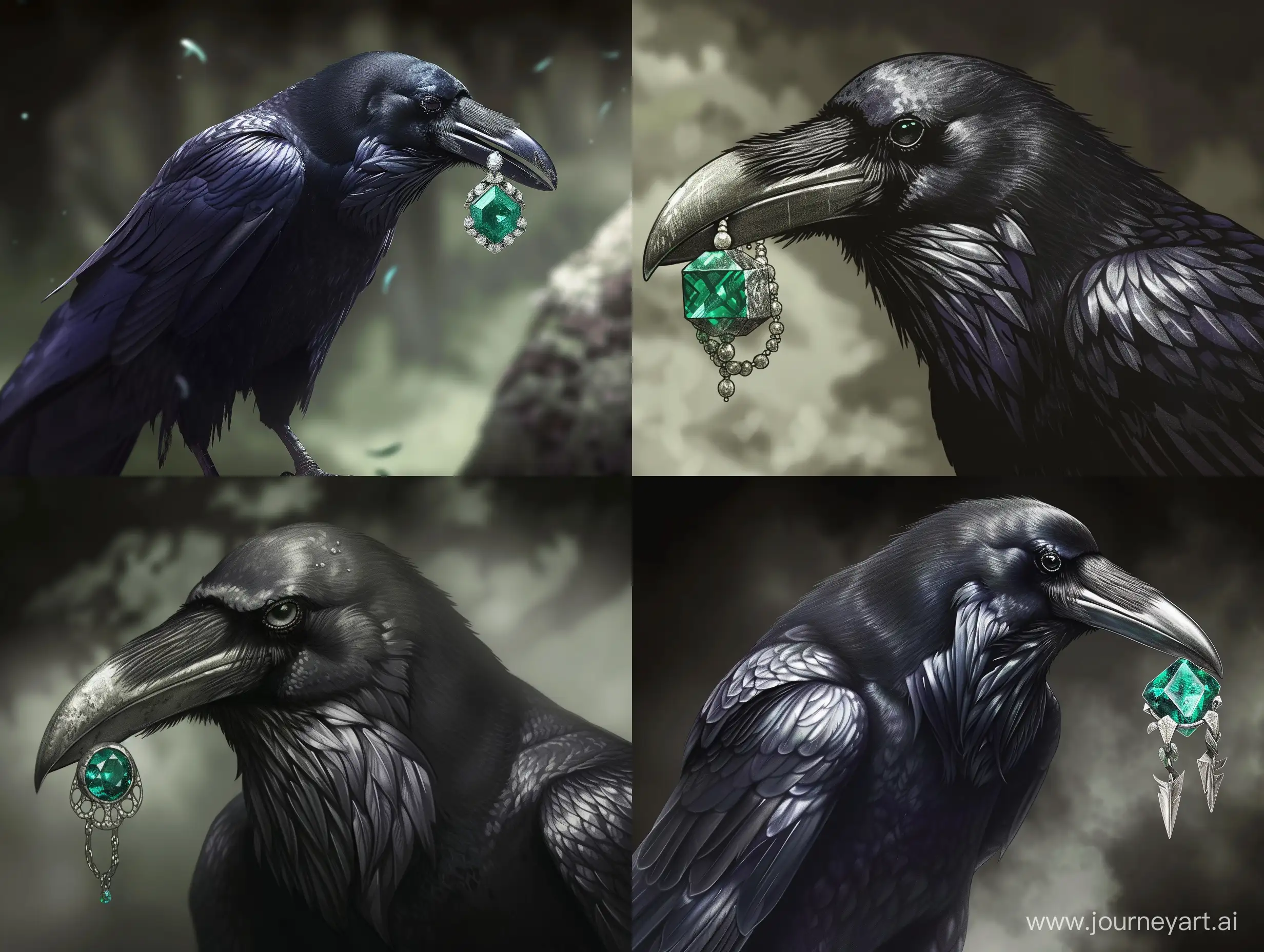 Mystical-Black-Raven-Holding-an-Emerald-in-Enchanting-Display