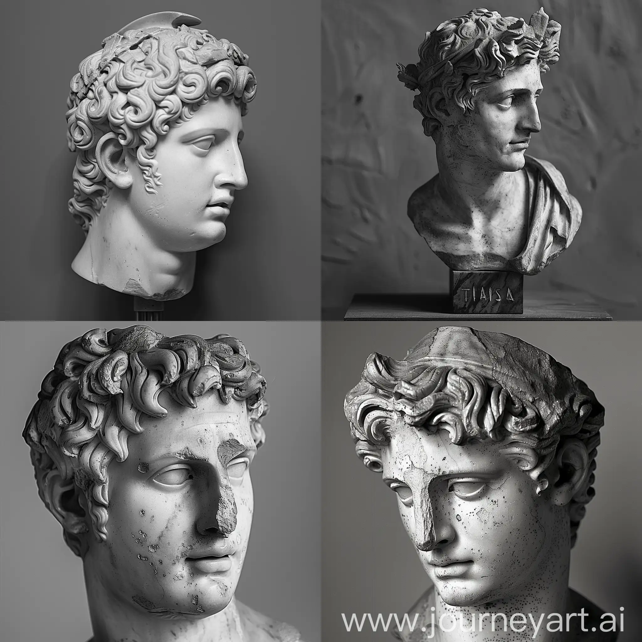 ethnic, philosophical statue bust, greek god rome, head, black and white
