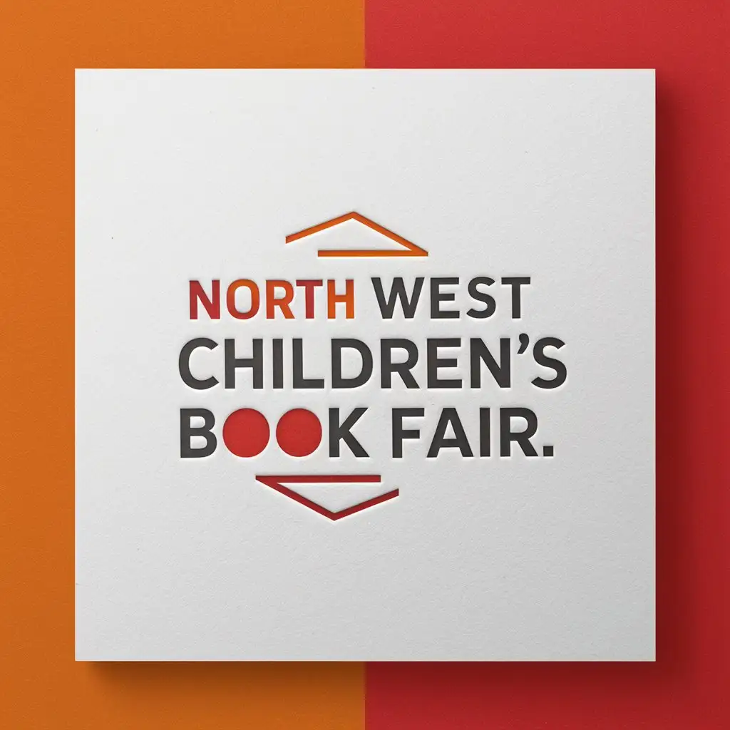 Minimalistic North West Childrens Book Fair Logo in Orange Red and Grey on White Background