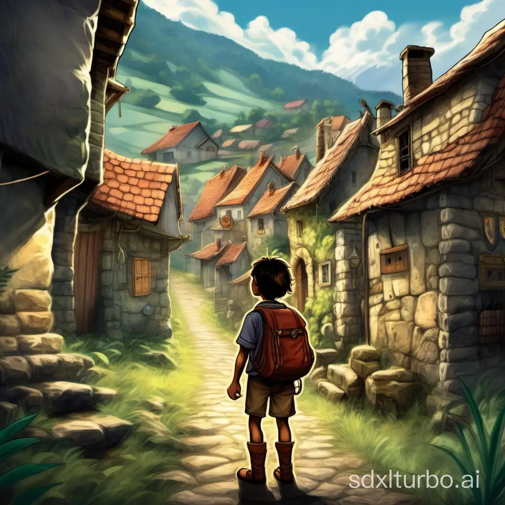 Brave-Young-Explorer-Dreaming-of-Legendary-Adventures-in-a-Hillside-Village