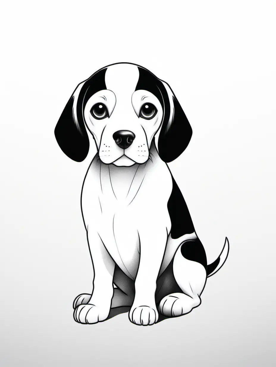 dibujo perro en blanco y negro, para colorear adorable raza  Beagle minimalista