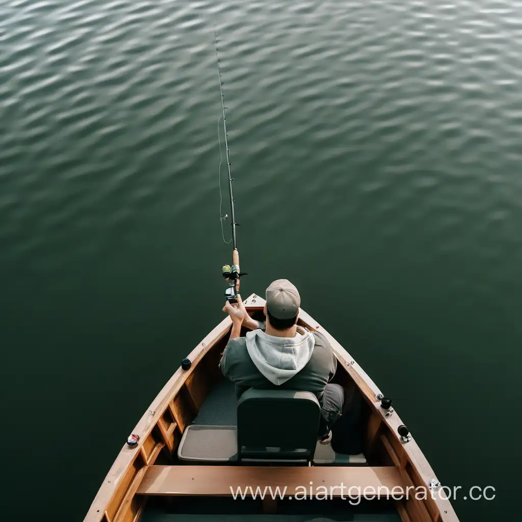 Man-Fishing-in-a-Tranquil-Boat-on-a-Serene-Lake