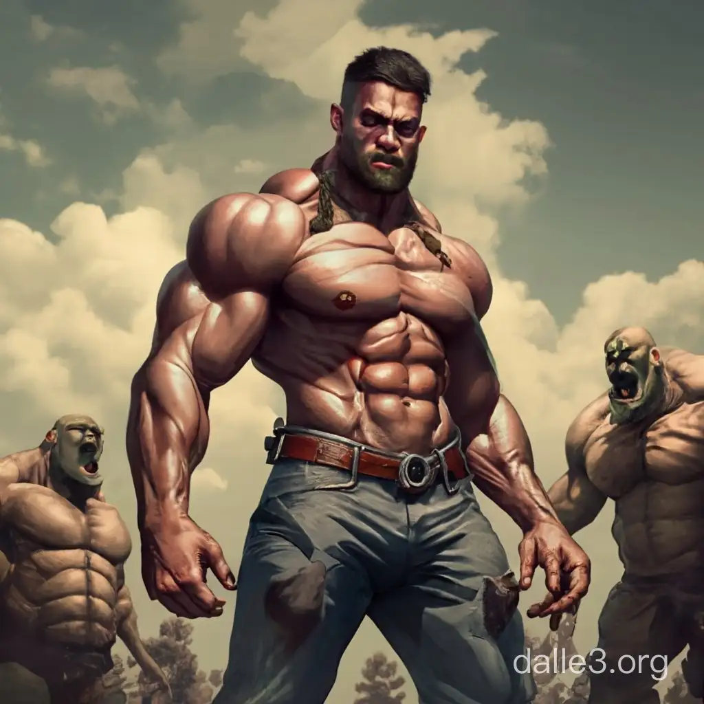 Muscular Handsome Man Confronts Monstrous Ogres in Epic Battle | Dalle3 AI