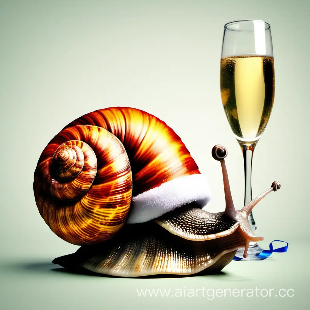 Cheerful-Snail-Celebrating-New-Year-with-Champagne